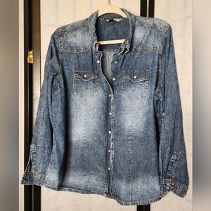 Highway Jeans Denim shirt Pearl Snap buttons 1X Western Roll Tab Sleeves